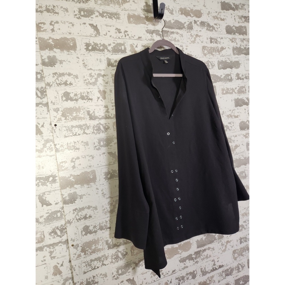 Ming Wang Tunic Top Black Size XL Grommet Detail Lightweight Edgy Travel - Picture 2 of 12
